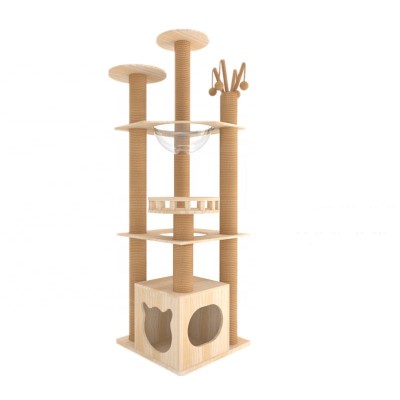 Wholesale Pet Tree Furniture Natural Wooden Cats Scratching Tree Tower Condo